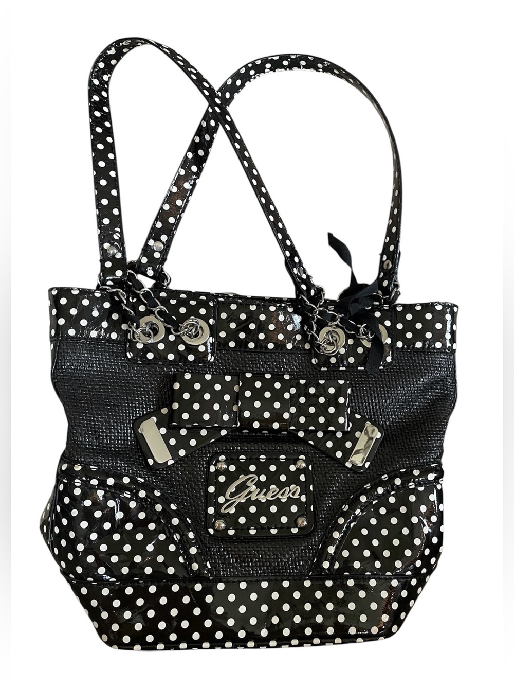 Indie Sleaze Guess Black Polka Vinyl Dot Bag - Vintage Style Y2k